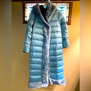 Boutique Reversible Full Length Rabbit Fur And Velvet Puffer Coat